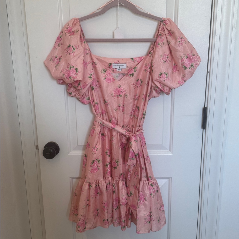 Love shack Fancy x target Pink Floral Puff-Sleeve Mini Dress 6 - Picture 2 of 9